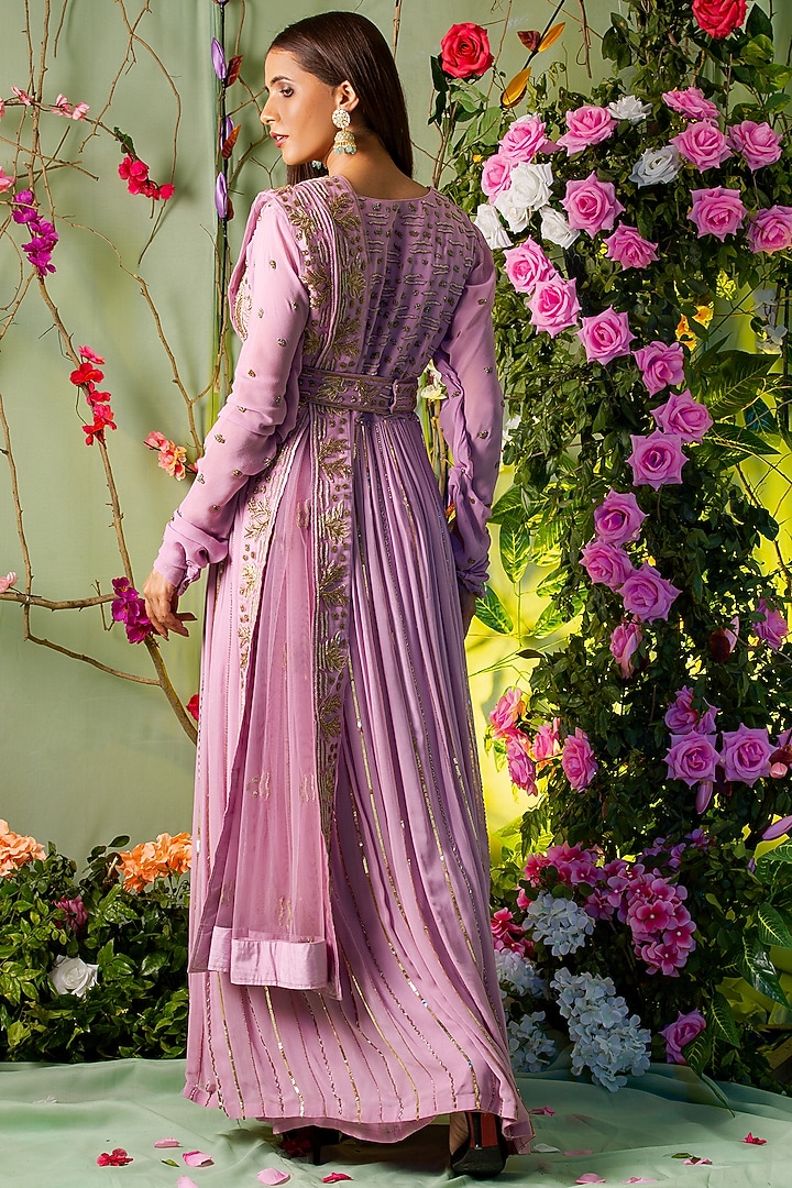 Lavender Embroidered Wedding Anarkali Set by Miku Kumar at Pernia's Pop Up Shop