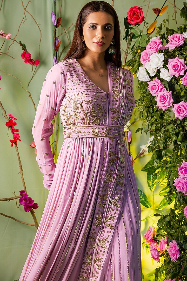 Lavender Embroidered Wedding Anarkali Set by Miku Kumar at Pernia's Pop Up Shop