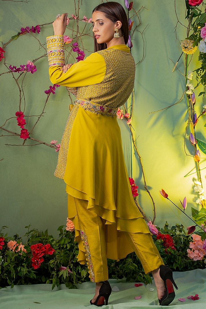 Yellow Zardosi Embroidered Jacket Set by Miku Kumar at Pernia's Pop Up Shop