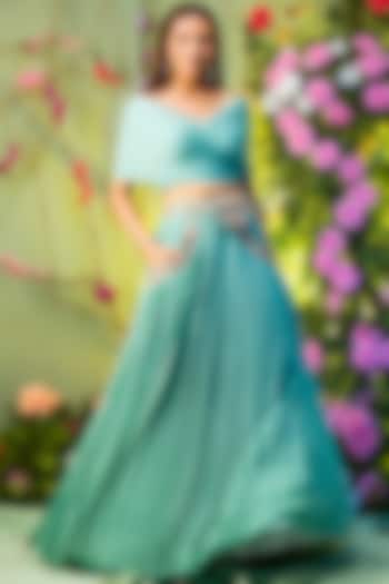 Sea Green Georgette Skirt Set by Miku Kumar at Pernia's Pop Up Shop