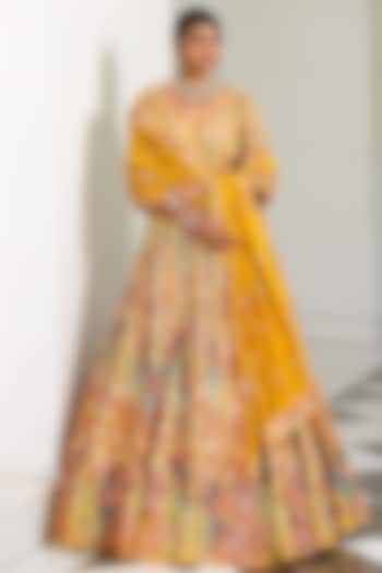 Yellow Silk Embroidered Bridal Lehenga Set by Miku Kumar at Pernia's Pop Up Shop