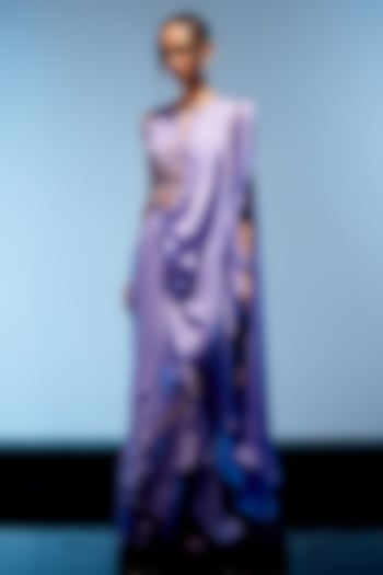 Lilac Georgette & Satin Organza Hand Embroidered Pre-Draped Wedding Saree Set by Miku Kumar at Pernia's Pop Up Shop