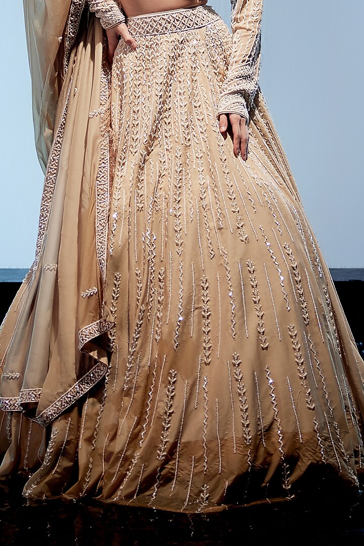 Ivory Georgette Hand Embroidered Bridal Lehenga Set by Miku Kumar at Pernia's Pop Up Shop