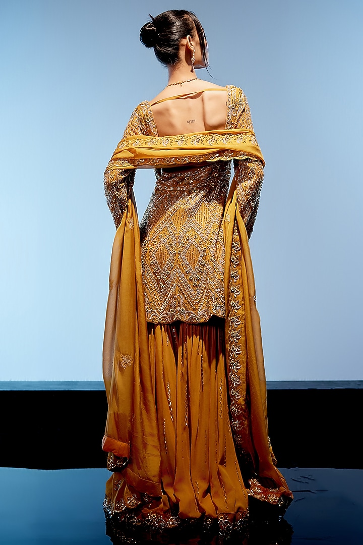 Burnt Orange Georgette & Organza Bridal Sharara Set by Miku Kumar at Pernia's Pop Up Shop