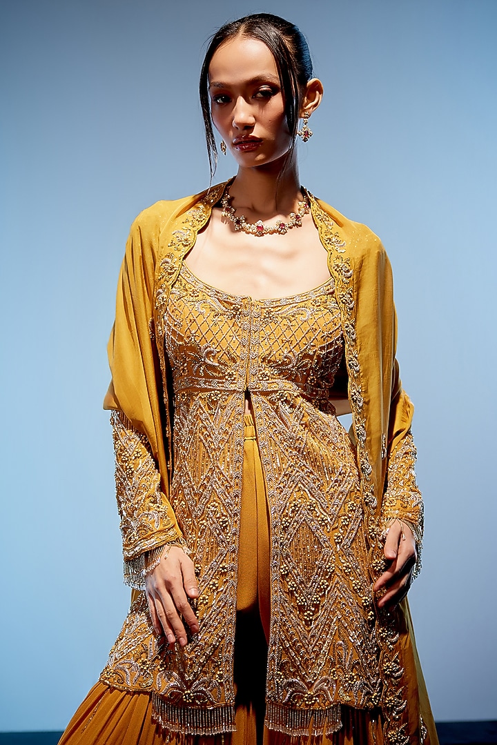 Burnt Orange Georgette & Organza Bridal Sharara Set by Miku Kumar at Pernia's Pop Up Shop