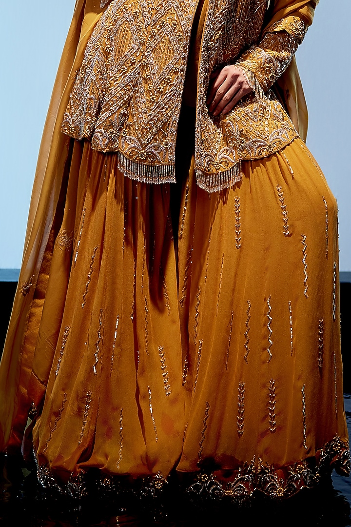 Burnt Orange Georgette & Organza Bridal Sharara Set by Miku Kumar at Pernia's Pop Up Shop