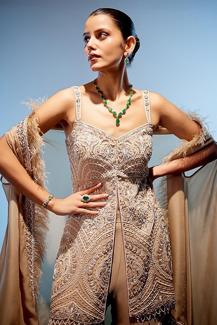 Ivory Organza Pearl Hand Embroidered Bridal Sharara Set by Miku Kumar at Pernia's Pop Up Shop