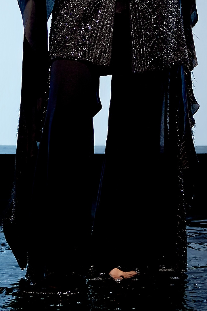 Black Georgette & Satin Organza Bridal Sharara Set by Miku Kumar at Pernia's Pop Up Shop