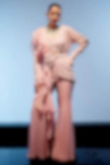 Peach Pink Georgette & Satin Organza Wedding Sharara Set by Miku Kumar at Pernia's Pop Up Shop