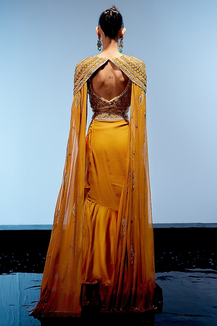 Burnt Orange Georgette Hand Embroidered Skirt Set by Miku Kumar at Pernia's Pop Up Shop