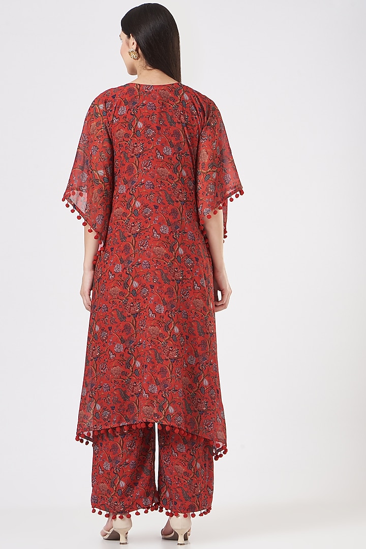 Red Georgette Embroidered Kaftan Set by Miku Kumar at Pernia's Pop Up Shop