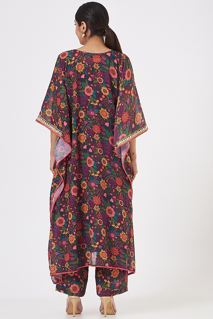 Purple Georgette Printed Kaftan Set by Miku Kumar at Pernia's Pop Up Shop