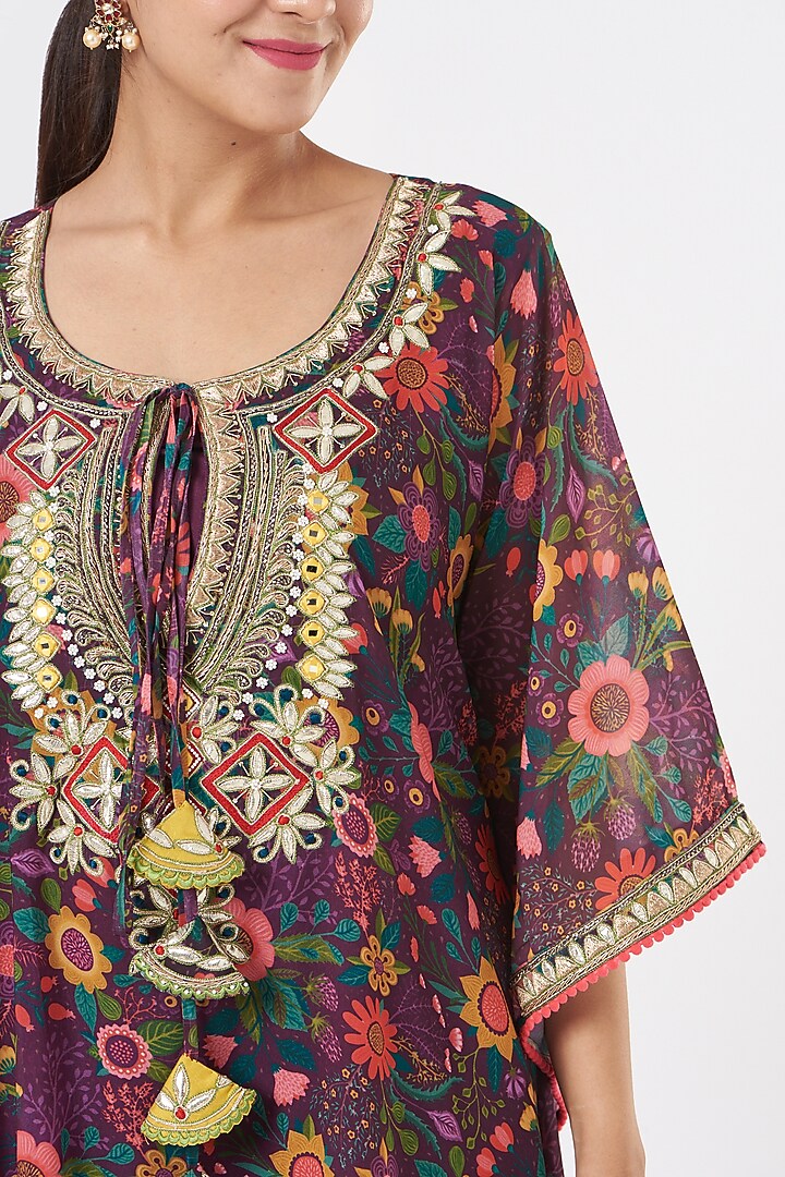 Purple Georgette Printed Kaftan Set by Miku Kumar at Pernia's Pop Up Shop