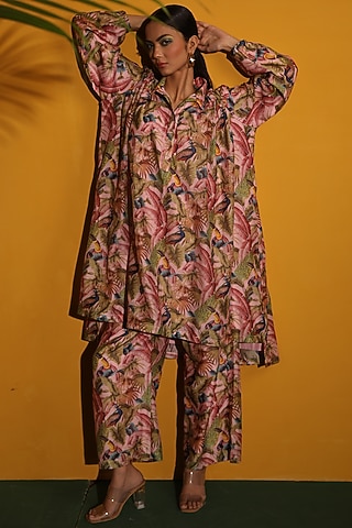 Peach Printed Tunic Set  by Miku Kumar
