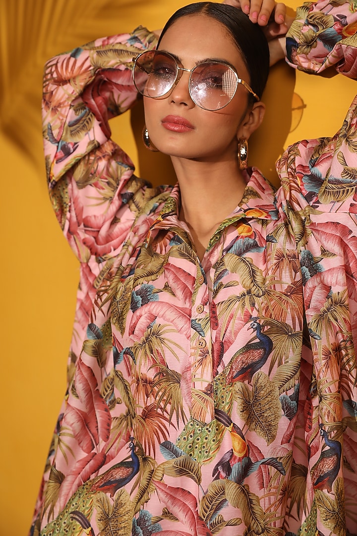 Peach Printed Tunic Set  by Miku Kumar at Pernia's Pop Up Shop