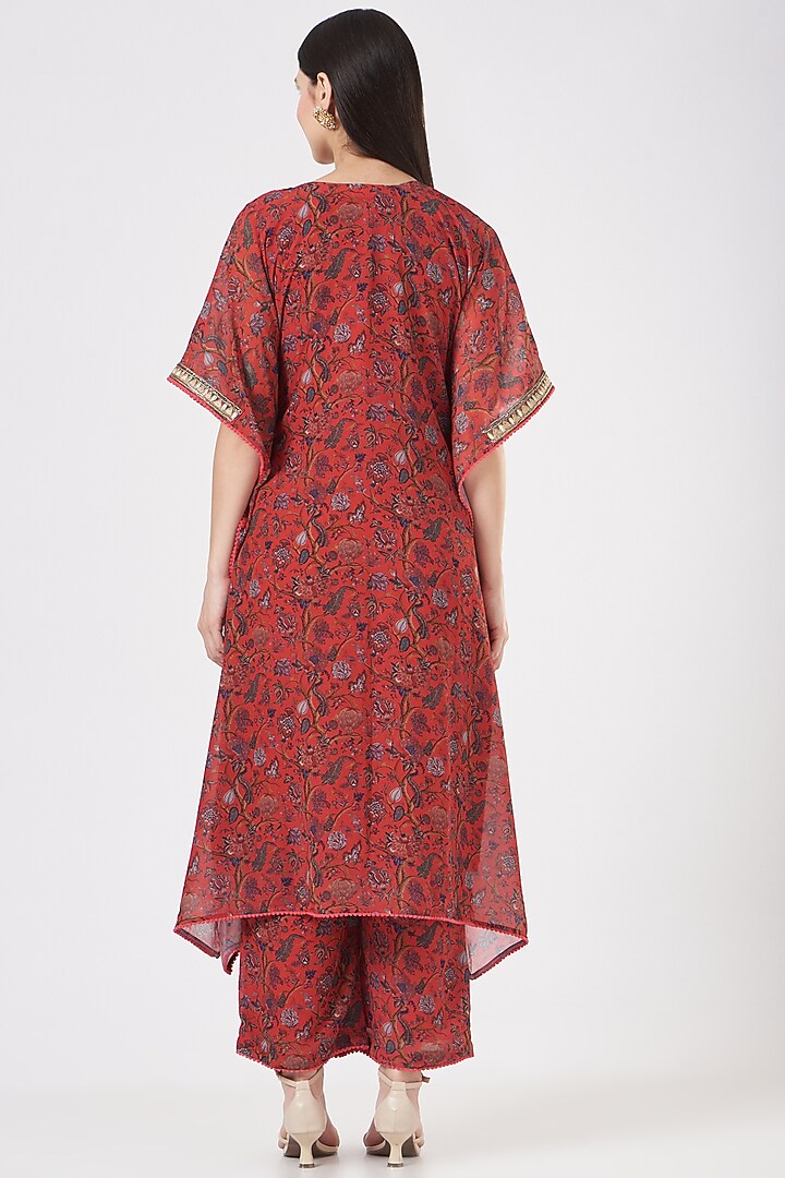 Red Gota Embroidered Kaftan Set by Miku Kumar at Pernia's Pop Up Shop