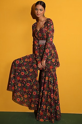 Purple Georgette Tunic Set  by Miku Kumar