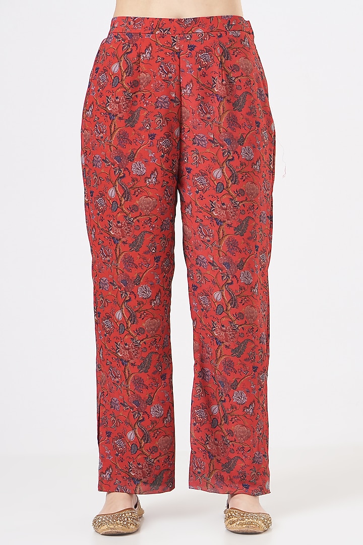 Red Georgette Printed Jacket Set by Miku Kumar at Pernia's Pop Up Shop