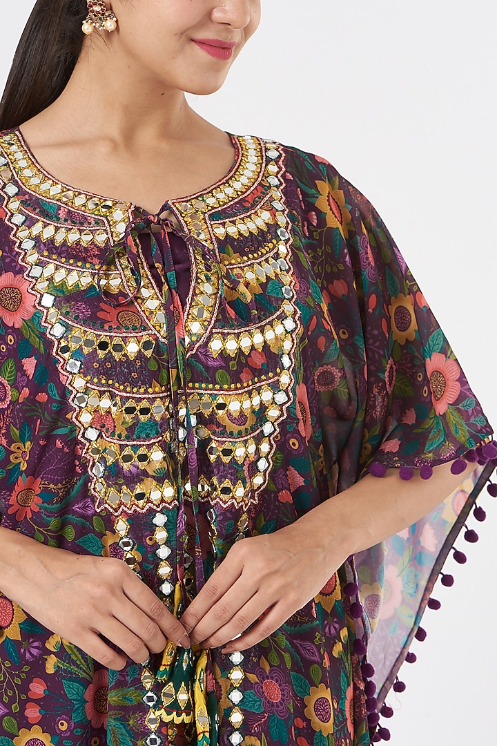 Purple Embroidered Kaftan Set by Miku Kumar at Pernia's Pop Up Shop