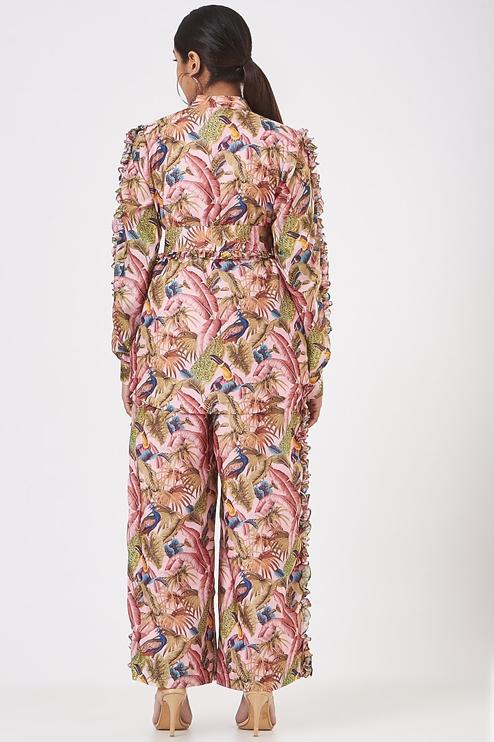 Peach Georgette Printed Pant Set by Miku Kumar at Pernia's Pop Up Shop