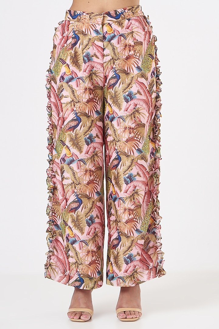 Peach Georgette Printed Pant Set by Miku Kumar at Pernia's Pop Up Shop