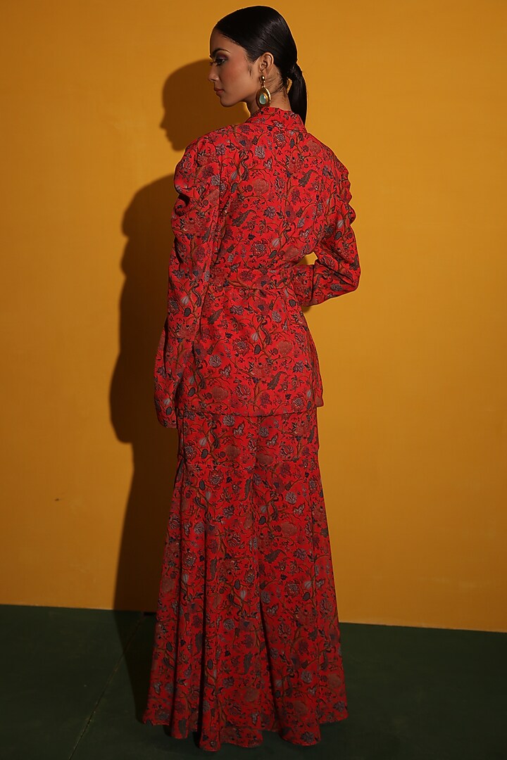 Red Georgette Jacket Set  by Miku Kumar at Pernia's Pop Up Shop