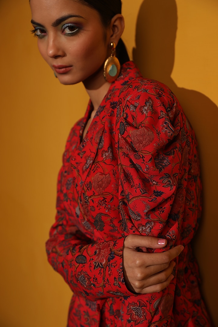 Red Georgette Jacket Set  by Miku Kumar at Pernia's Pop Up Shop