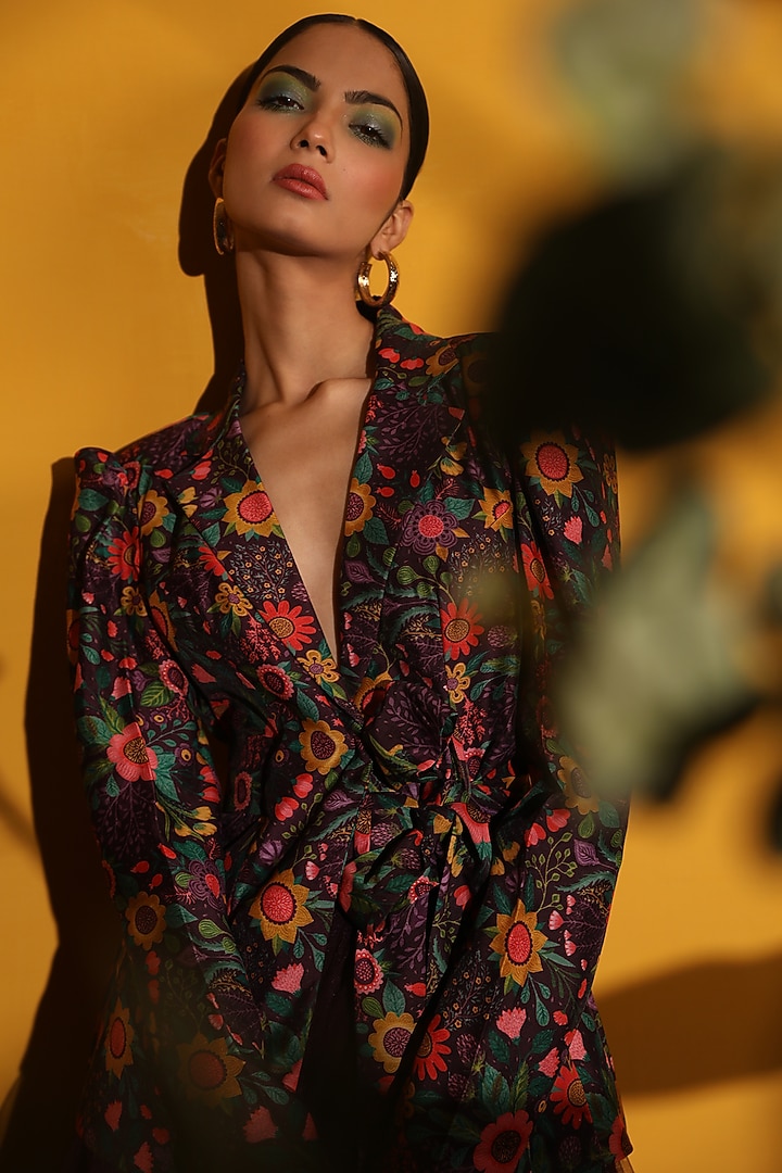 Purple Printed Jacket Set  by Miku Kumar at Pernia's Pop Up Shop