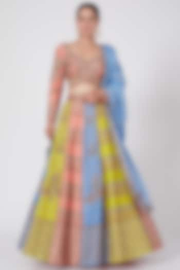 Multi Colored Hand Embroidered Wedding Lehenga Set by Miku Kumar at Pernia's Pop Up Shop