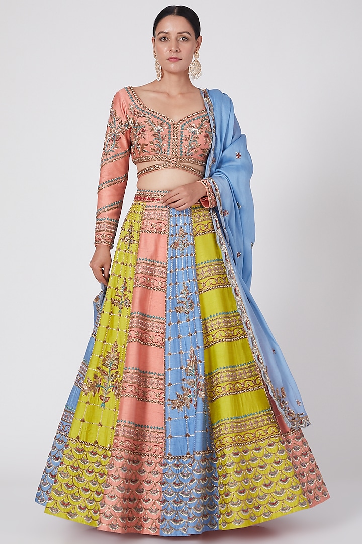 Multi Colored Hand Embroidered Wedding Lehenga Set by Miku Kumar at Pernia's Pop Up Shop