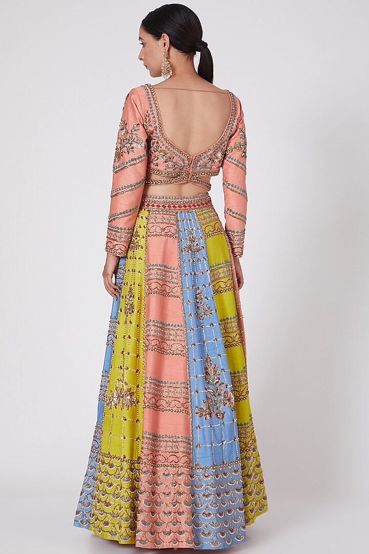 Multi Colored Hand Embroidered Wedding Lehenga Set by Miku Kumar at Pernia's Pop Up Shop