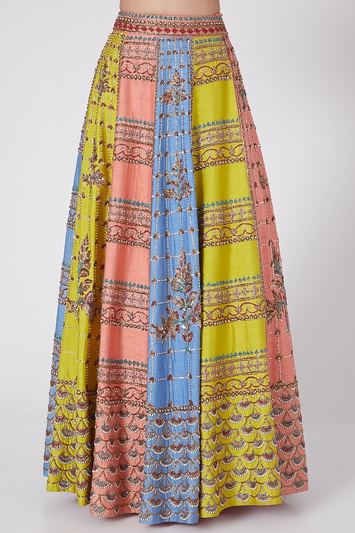 Multi Colored Hand Embroidered Wedding Lehenga Set by Miku Kumar at Pernia's Pop Up Shop