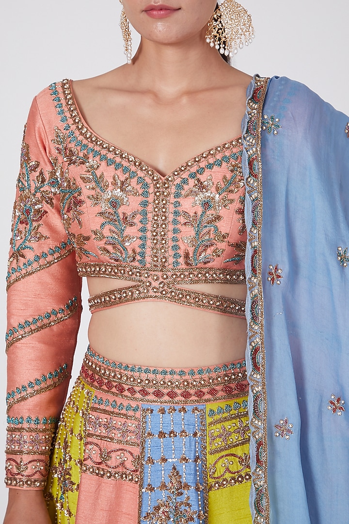 Multi Colored Hand Embroidered Wedding Lehenga Set by Miku Kumar at Pernia's Pop Up Shop