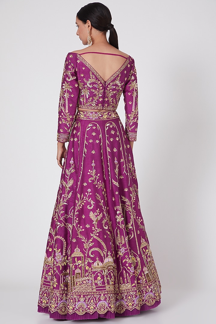 Purple Hand Embroidered Bridal Lehenga Set by Miku Kumar at Pernia's Pop Up Shop