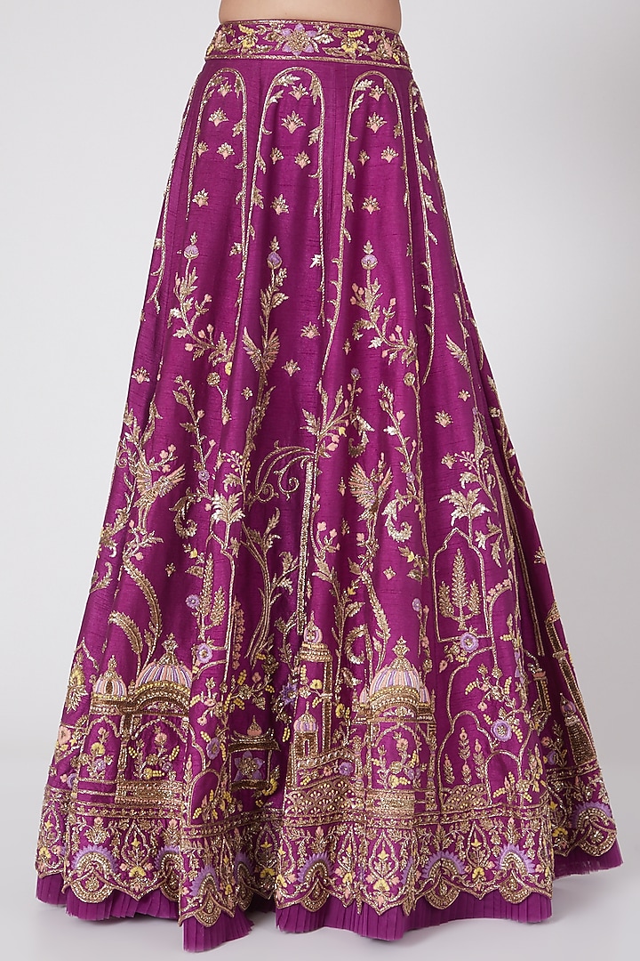Purple Hand Embroidered Bridal Lehenga Set by Miku Kumar at Pernia's Pop Up Shop