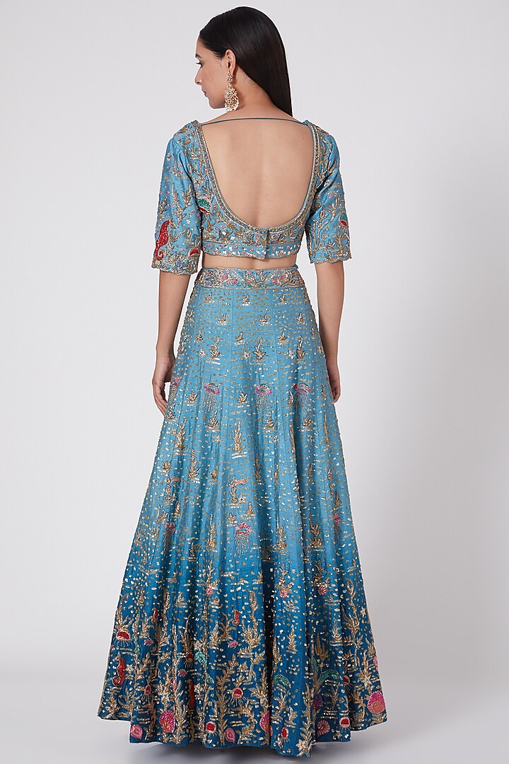 Blue Ombre Embroidered Bridal Lehenga Set by Miku Kumar at Pernia's Pop Up Shop