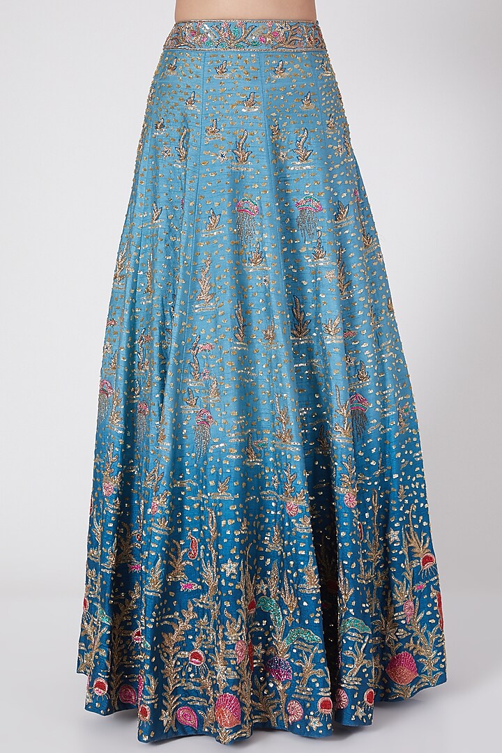 Blue Ombre Embroidered Bridal Lehenga Set by Miku Kumar at Pernia's Pop Up Shop