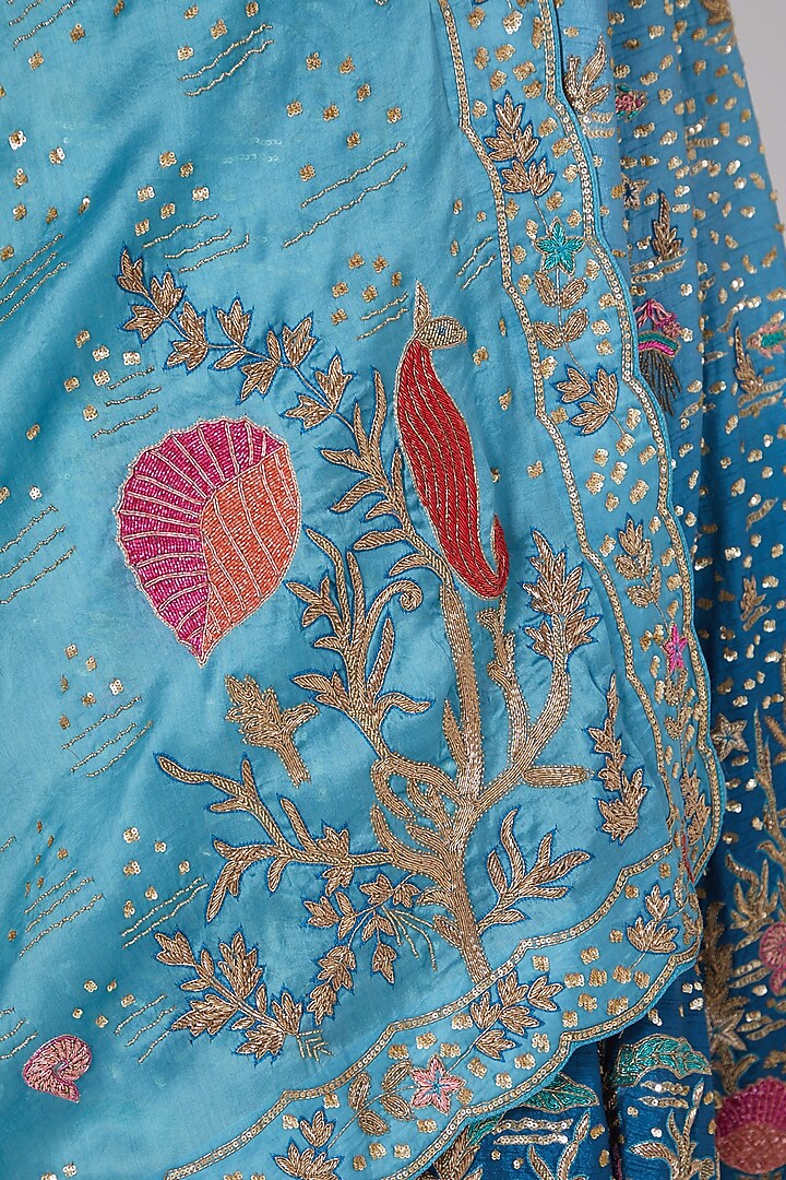 Blue Ombre Embroidered Bridal Lehenga Set by Miku Kumar at Pernia's Pop Up Shop