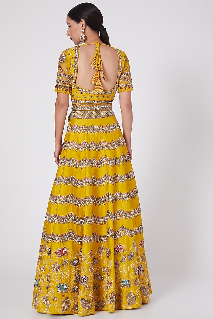 Yellow Hand Embroidered Bridal Lehenga Set by Miku Kumar at Pernia's Pop Up Shop
