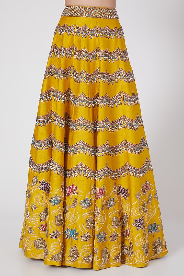 Yellow Hand Embroidered Bridal Lehenga Set by Miku Kumar at Pernia's Pop Up Shop