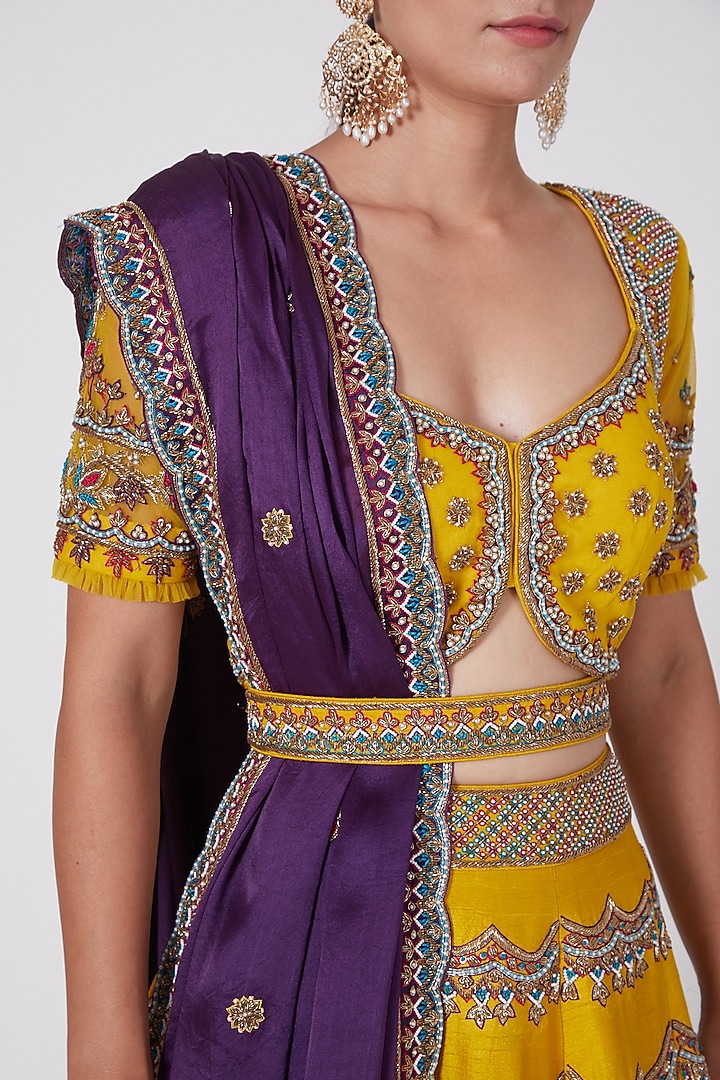 Yellow Hand Embroidered Bridal Lehenga Set by Miku Kumar at Pernia's Pop Up Shop