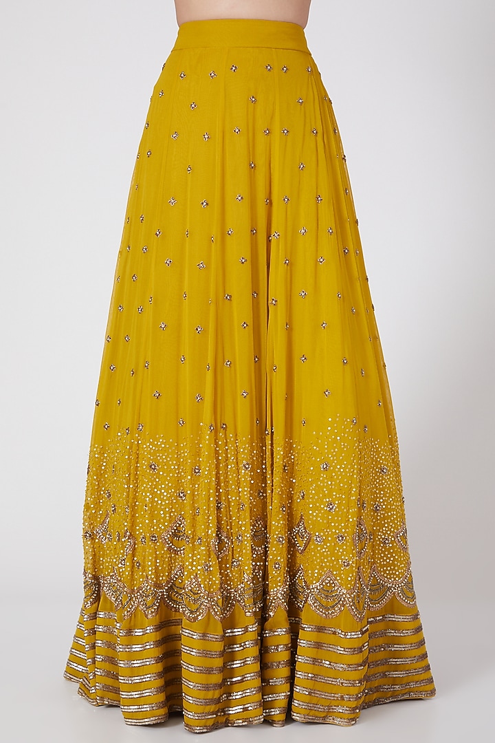 Yellow Georgette Hand Embroidered Wedding Lehenga Set by Miku Kumar at Pernia's Pop Up Shop