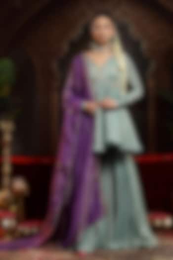 Sea Green Tissue Organza Wedding Sharara Set by Miku Kumar at Pernia's Pop Up Shop