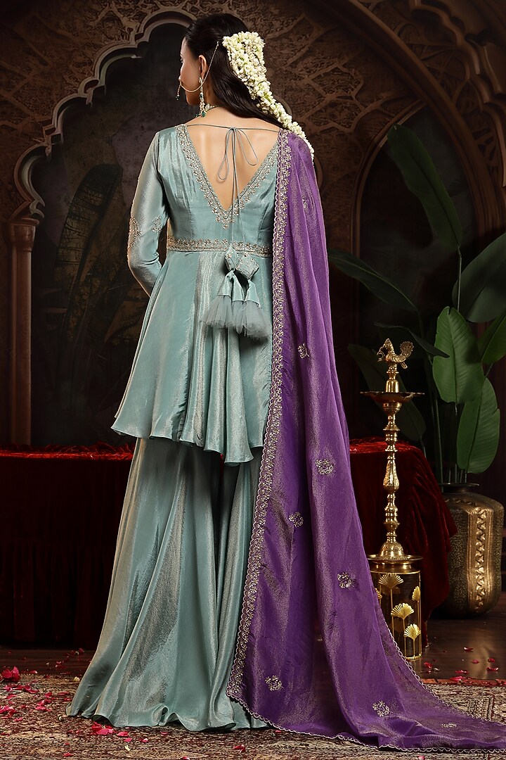 Sea Green Tissue Organza Wedding Sharara Set by Miku Kumar at Pernia's Pop Up Shop