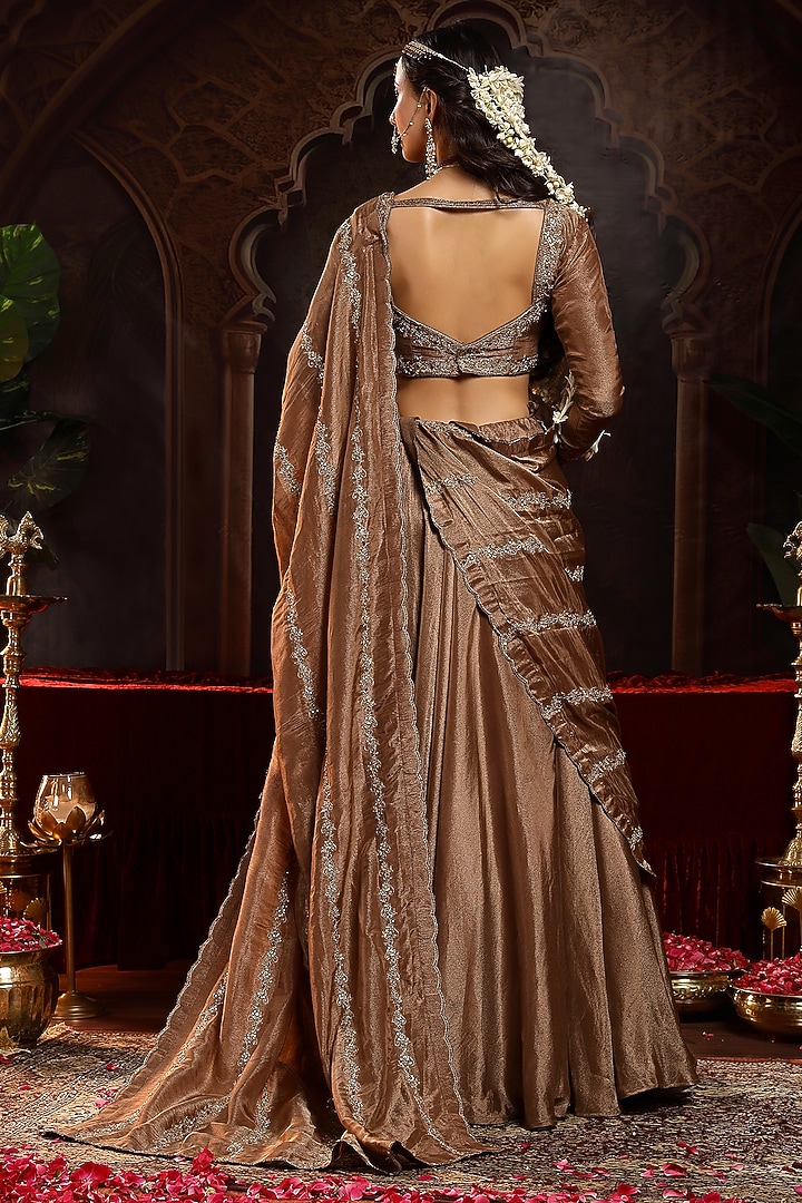 Copper Brown Tissue Organza Kalidar Wedding Lehenga Set by Miku Kumar at Pernia's Pop Up Shop