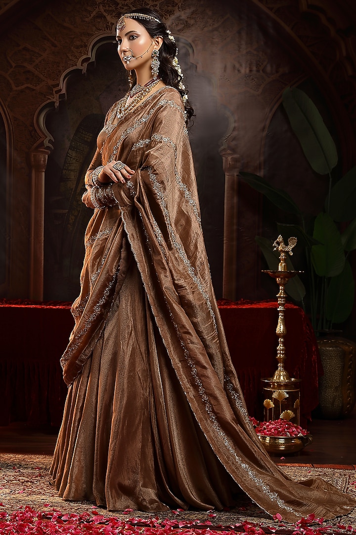 Copper Brown Tissue Organza Kalidar Wedding Lehenga Set by Miku Kumar at Pernia's Pop Up Shop