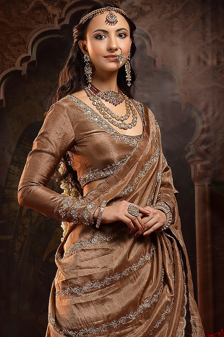 Copper Brown Tissue Organza Kalidar Wedding Lehenga Set by Miku Kumar at Pernia's Pop Up Shop