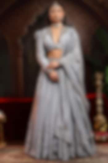 Grey Tissue Organza Kalidar Jacket Wedding Lehenga Set by Miku Kumar at Pernia's Pop Up Shop