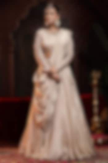 Ivory Tissue Organza Motif Embroidered Kalidar Wedding Lehenga Set by Miku Kumar at Pernia's Pop Up Shop