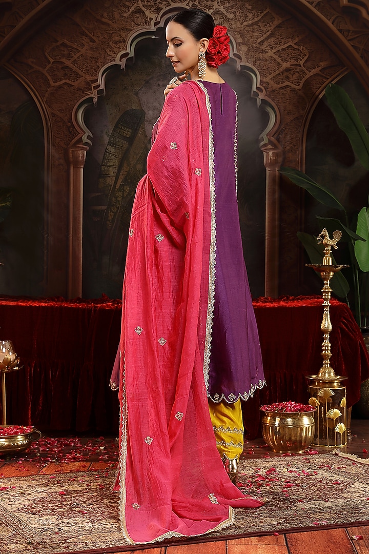 Purple Chanderi Silk Boota Embroidered A-Line Kurta Set by Miku Kumar at Pernia's Pop Up Shop